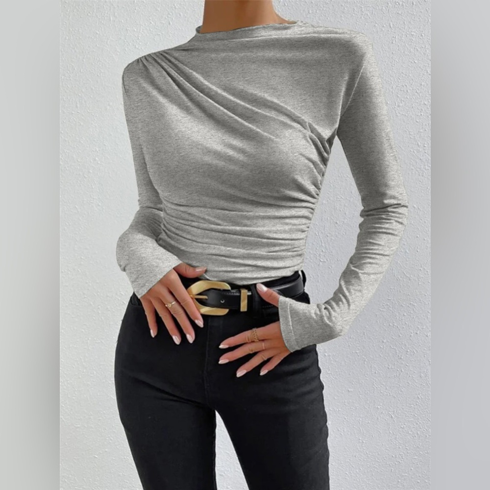 COMMENSE Ruching Long Sleeve Shirt NWT